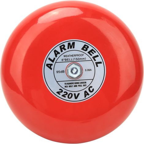 CB-6B Sonnerie d’Alarme Incendie 150mm 95dB Rouge, Alarme Ascenseur Industriel pour Bâtiment, AC220V 60mA (1/5)