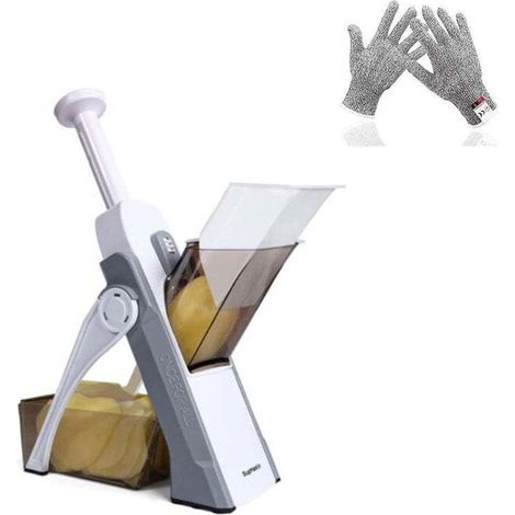 Mandoline de Cuisine Safety Slicer Manuelle Multifonction Tous Coupe Légumes Lame en acier inoxydable, Julienne, Cubes, Fcoupe Patate Frite carotte, Euroshopping - Gris (1/4)