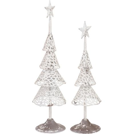 Set 2 arboles de metal blancos 15x15x53, 13x13x45h cm