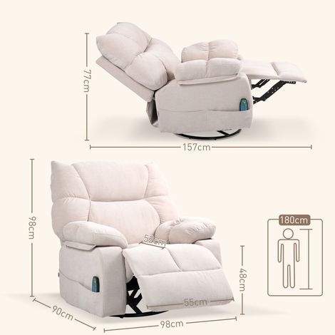 Fauteuil inclinable électrique massant et chauffant, siège TV pivotant à ressorts, relaxation totale, usage salon, tissu confortable, noir, unisexe (1/4)