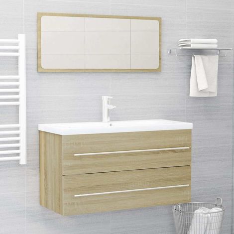 804848 vidaXL 2 Piece Bathroom Furniture Set Sonoma Oak Engineered Wood (1/5)