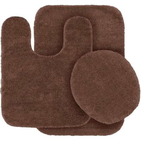 Ensemble de salle de bain trois pièces, comprenant : 1 tapis de sol incurvé, 1 siège de toilette et 1 tapis de bain antidérapant avec base en caoutchouc, gris-brun uni, taille 6. (1/5)