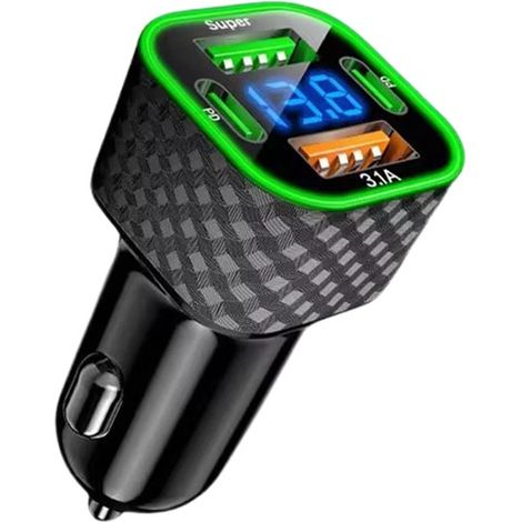 Chargeur allume-cigare léger 380 W avec 2 ports USB-C et 2 ports USB, affichage numérique LED L1V9 (1/5)