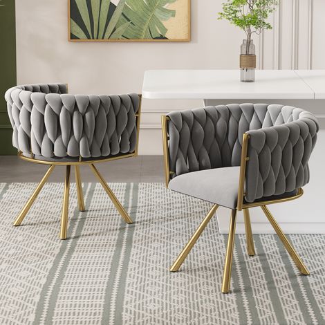 Set di 2 Sedie da Sala da Pranzo Girevoli a 360° Poltrona Relax in Velluto e Metallo Stile Moderno Grigio e Oro