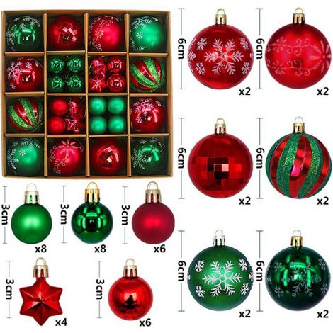 Ensemble d'ornements de sapin de Noël pour la fête à la maison, grande boule multicolore, décorations, 3cm-6cm(rouge et vert) (1/4)