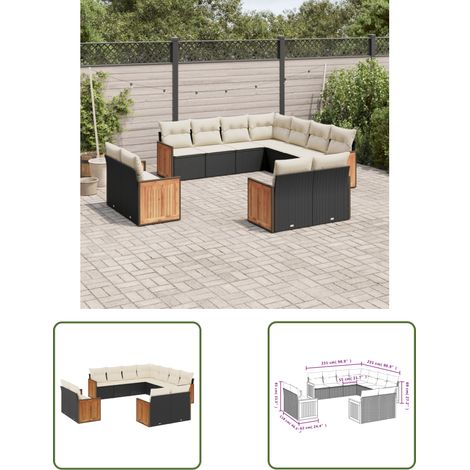 The Living Store 11-tlg. Garten-Sofagarnitur mit Kissen Schwarz Poly Rattan - Gartensorte - Gartenmöbelset - Esszimmergarnitur Außen - Lounge Möbel - Outdoor Set (1/3)