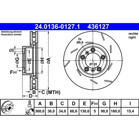 Disque de frein ATE 24.0136-0127.1 PORSCHE 298 615 302 B 970 351 404 00