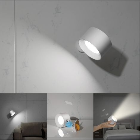 Applique murale d'intérieur avec port de charge USB 1pcs applique murale LED tactile contrôlée par effleurement blanc, lampe de chevet de chambre rotative à 360 ° (1/5)