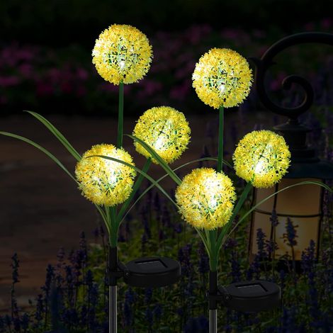 2 Solar-Gartenpfostenleuchten – Löwenzahn-Design – Solar-Außenbeleuchtung – Weiß – Dekorativ für Terrasse, Rasen, Garten und Außenbereich (1/5)