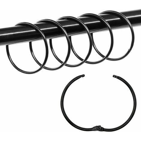Lot de 36 anneaux de reliure ronds en métal pour rideau de douche 5 cm pour cartes de notes, bureau (noir) (1/5)