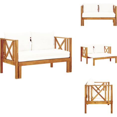 Banc de jardin 2 places et coussins 122 cm Bois d'acacia massif - Banc De Jardin - Mobilier De Jardin - Banc En Bois - Chaise Longue - Lit De Jour