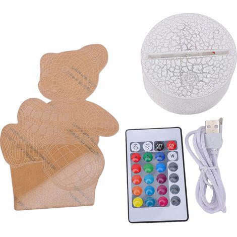 Veilleuse ours 3D en acrylique, mignonne, 16 couleurs, tactile USB, lampe de chevet avec télécommande, motif craquelé, texte russe, cadeau de Noël pour enfants (1/5)
