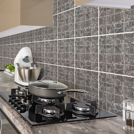 Sticker Mural Carrelage adhésif Cuisine Salle de Bain - 30 STICKERS CARREAUX DE CIMENT TERRAZZO EFFET PIERRE - 30stickers10x10cm (1/5)