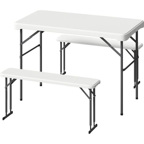 Table pliante et bancs pique-nique 113 cm gris clair blanc avec poignées transport