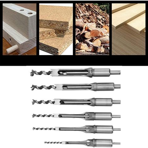 6 Pièces Mèche à Mortaiser Carrée, Foret Trépan pour Bois, Outil de Menuiserie (1/5)