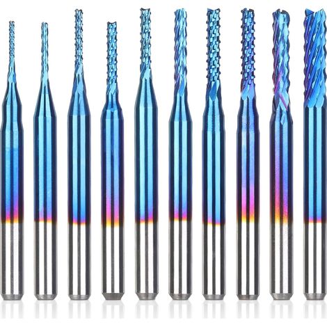 10 fraises CNC Nano Blue Coat, 0,8-3 mm, queue de 1/8" (1/5)