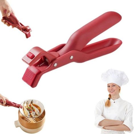 Pinces Anti-Brûlures pour Casseroles, Lot de 2 Attaches Résistantes à la Chaleur, Usage Cuisine et Camping - Rouge (1/5)
