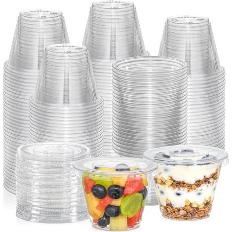 Juego de 50 cuencos de plástico transparente para postres con tapa (266 ml / 9 oz),Vasos aptos para alimentos,ideales para helados (1/5)