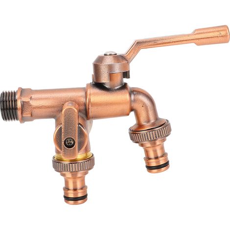 Robinet double en laiton avec entrée 3/4 pouce et double sortie 25 mm pour tuyau d'arrosage. (1/5)