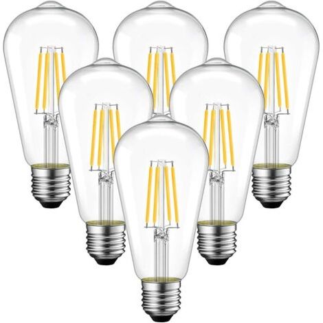 [6 Stück] LED-Filament Glühbirne E27 4W Schraube warmes transparentes Licht (3000K) (1/4)