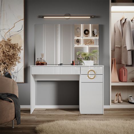 Tavolo da toeletta Adela, Bianco, 115 cm con specchio, Vicco