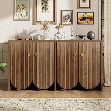 Sideboard 147x40x80 cm braun aus MDF mit 4 Türen, verstellbaren Einlegeböden und modernen Rillenfronten (1/5)