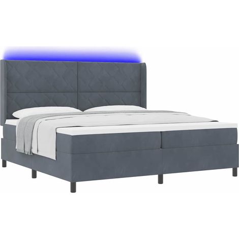 vidaXL Samtbett - Boxspringbett mit Matratze mit LED Dunkelgrau 200 x 200 cm Samt (1/5)