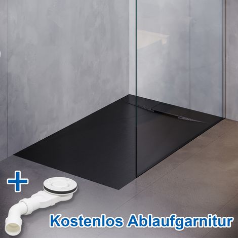 SONNI Duschtasse 90 Duschwanne SMC Flach für Duschkabine walk in Duschwand Badezimmer Schiefer-Textur Schwarz 140 x 90 cm mit Ablaufgarnitur,Antirutsch,schneidbaren (1/5)