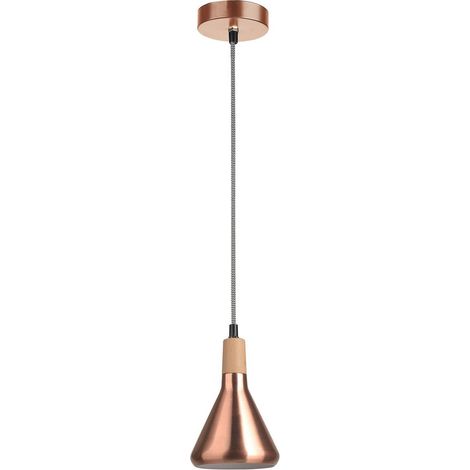 Merano Alaska Dome Suspension Plafonnier Cuivre Métal, Bois Naturel LED E14