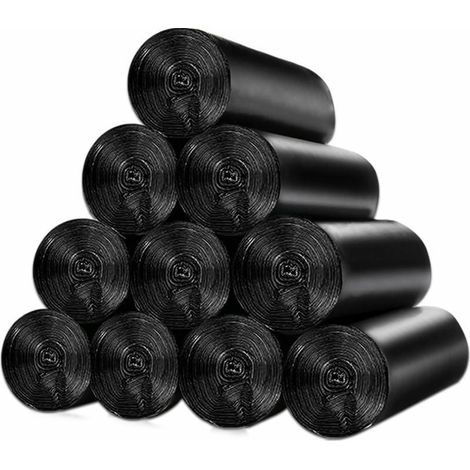 150 bolsas de basura de 10 litros con asa, impermeables, 10 rollos, bolsas rectangulares (10 litros cada una), tamaño mediano 45 x 50 cm, negras (1/5)