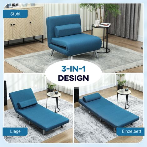 Fauteuil transformable en lit inclinable, pliable effet lin, dossier ajustable, dimensions 75 x 70 x 75 cm, bleu (1/4)