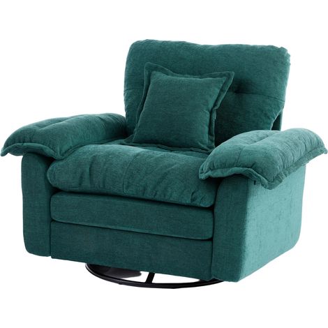 Sillón giratorio 360° de chenilla verde con cojín de apoyo HOMVRA (1/5)