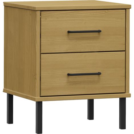 vidaXL Comodino con Gambe in Metallo Marrone Legno Massello Pino OSLO (1/5)