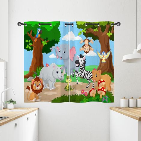 Rideau Occultant Jungle Forêt Safari Animaux Tenture Opaque à Oeillets Draperies Intérieurs Rideau Thermique Isolant pour Maison Chambre Salon Fenetre 2 Pièces L 71 x H 138 cm - 71L X 138H cm (2 Panne (1/5)