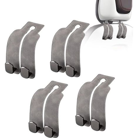 Set universale di 4 ganci per poggiatesta del sedile auto e supporto per telefono - Grigio (1/5)
