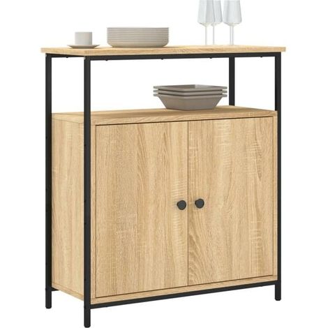 Buffet de Cuisine en Bois d'Ingénierie Couleur Chêne, Meuble de Rangement 70x30x80 cm avec Étagères, Desserte Moderne pour Salle à Manger et Salon (1/5)
