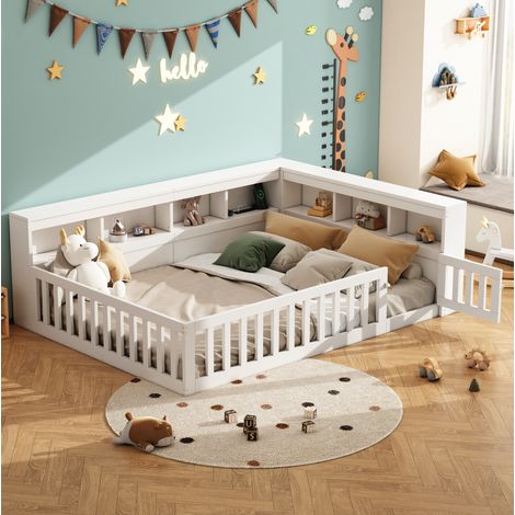 lit 140x190 avec rangement, aggloméré et MDF blanc HAVRYA (1/5)