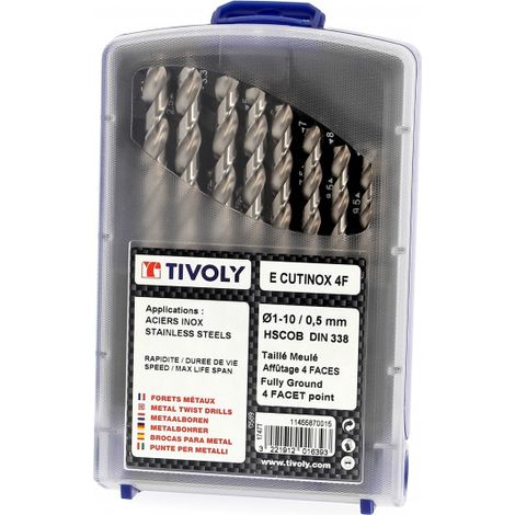 Coffret 19 Forets HSS pour Inox Ø 1 à Ø 10