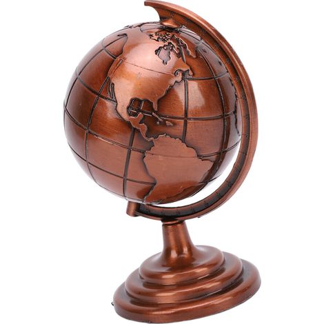 Un globo terráqueo de aleación color burdeos, ideal para la decoración de oficinas o estudios modernos.