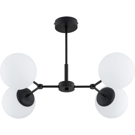 Suspension noire FOTON Alfa 4xE14 globes verre blanc (1/3)