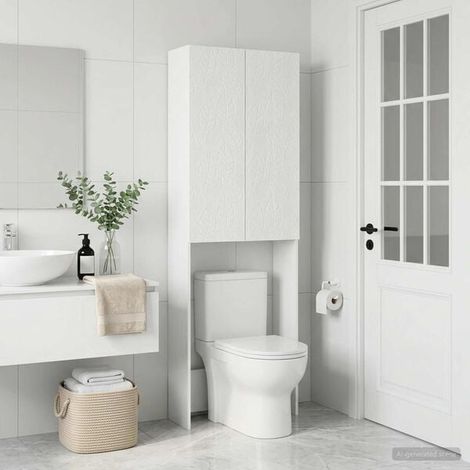Meuble de Salle de Bain avec Miroir, Armoire de Toilette Blanche Brillante 66x25.5x190 cm, Rangement Vertical Moderne pour WC et Lavabo (1/5)