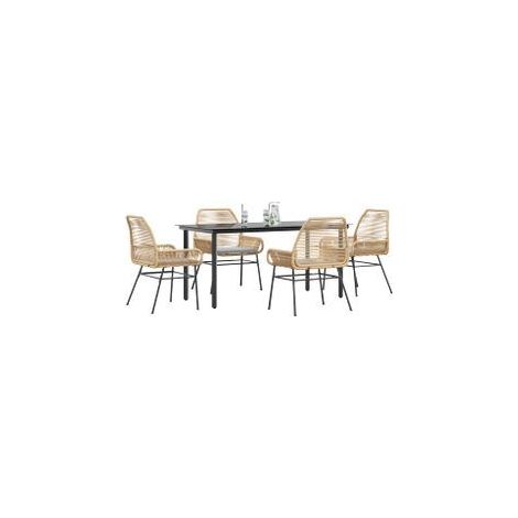 Ensemble à manger jardin coussins 5pcs marron poly rotin verre (1/5)