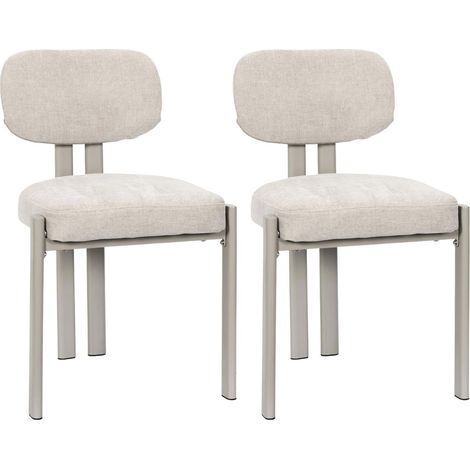 Lot de 2 chaises assise et dossier rembourré et tissu toucher doux beige pieds métal design - STUBBY (1/5)