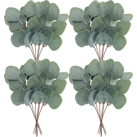 Lot de 24 tiges et feuilles d'eucalyptus artificiel, fausse plante verte pour bouquet, vase et décoration intérieure. (1/5)