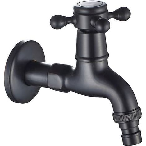 Robinet de machine à laver en laiton avec sortie d'évier G1/2 - Robinet de jardin antique à poignée en croix (noir) (1/3)