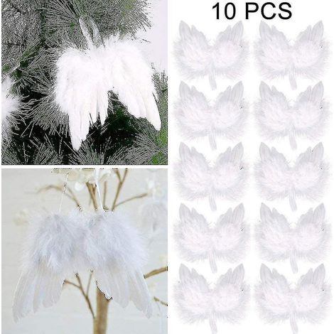 Ailes d'ange suspendues en plumes, compatibles avec le sapin de Noël, blanches, style vintage, lot de 10. (1/5)