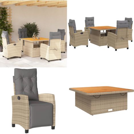 5-tlg. Garten-Essgruppe mit Kissen Beige Poly Rattan - Gartentisch - Relaxsessel (1/5)