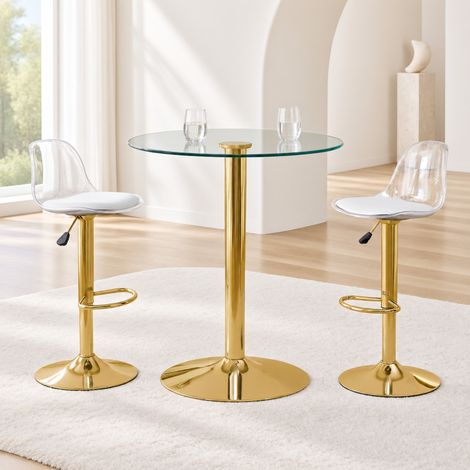 Set bar rotondo 89 cm in vetro trasparente e oro, regolabile per piccoli spazi – MEUBLIV (1/5)