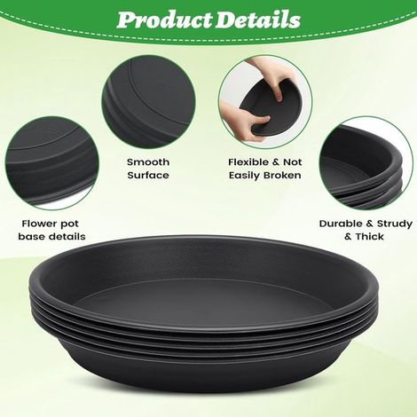 piezas，Platillos redondos de 28 cm para plantas，Platillos recolectores de agua para macetas，Posavasos resistentes para jardineras (1/4)