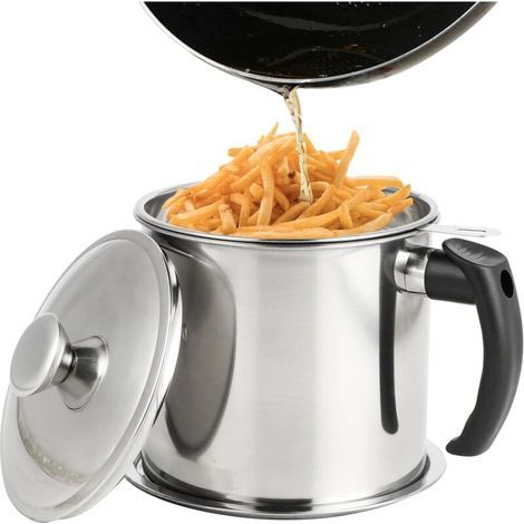 Filtre huile friteuse 1,3L - avec coperchio antipolvere, panier et réservoir antidérapant - idéal pour filtrer et séparer l’huile dans les réservoirs de graisse de cuisine (1/5)
